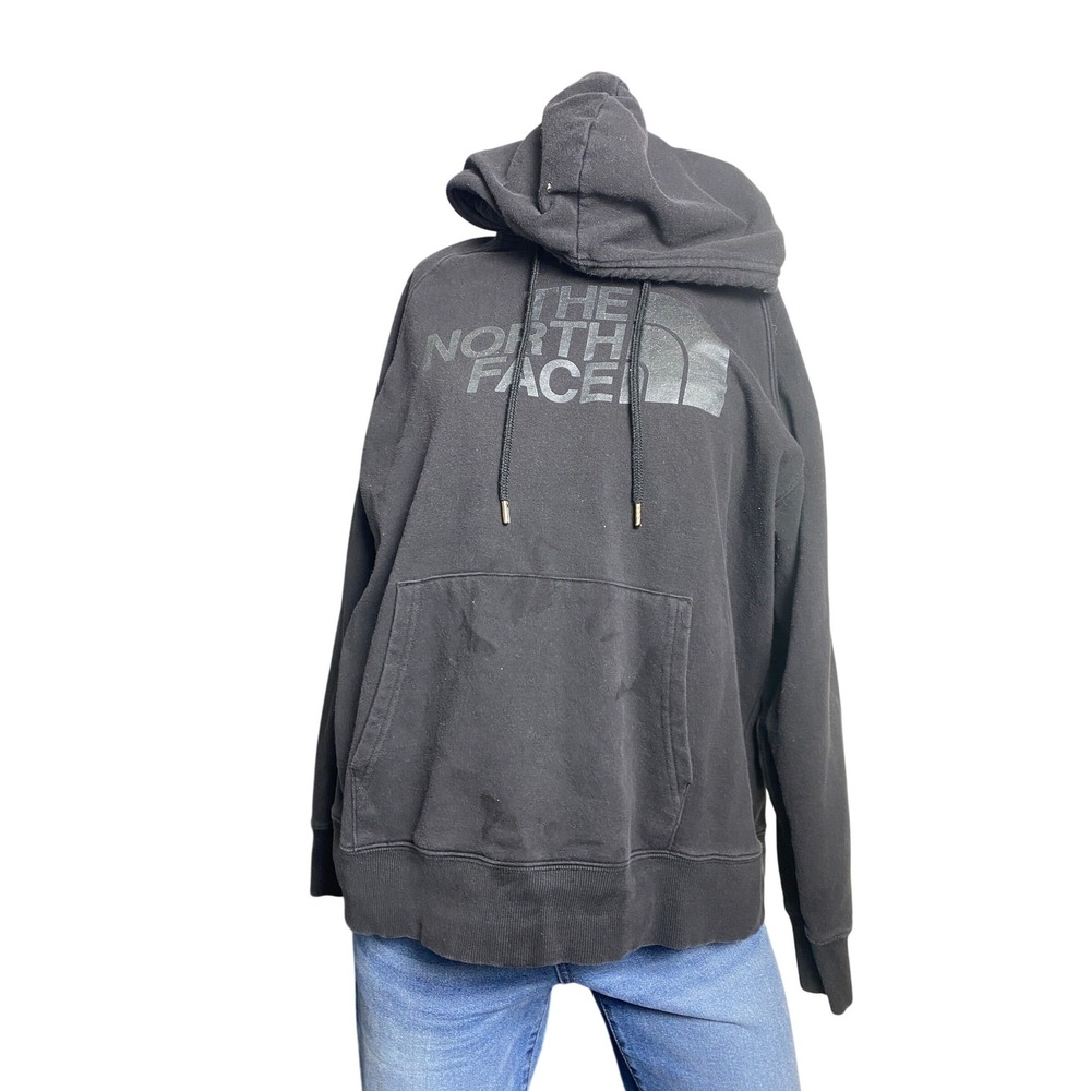 The North Face Hoodie Womens XL Black Logo Pullover Sweatshirt Pocket